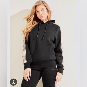Guess Eco Britney jet black logo tape hoodie sz small